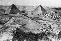 Пирамиды IV династии с прилегающими гробницами знати. Гизэ. Реконструкция.