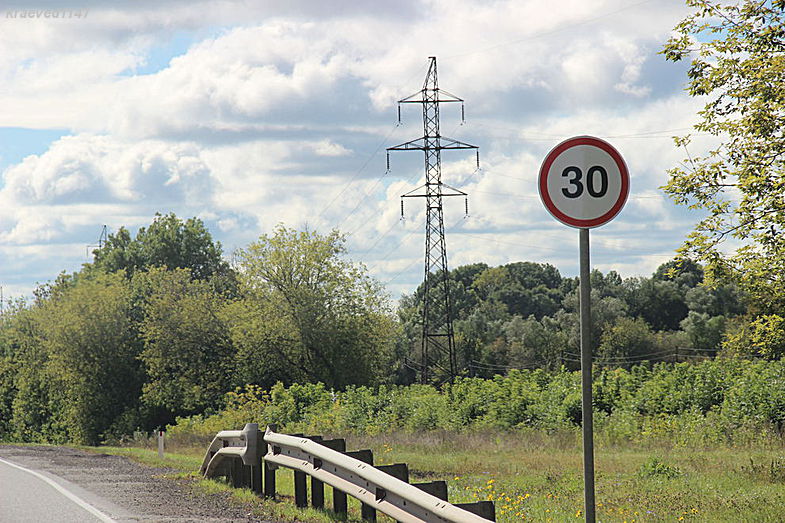 Дорожный знак ограничения скорости по дороге на Елец