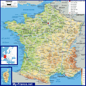 Подробная карта Франции с городами и дорогами