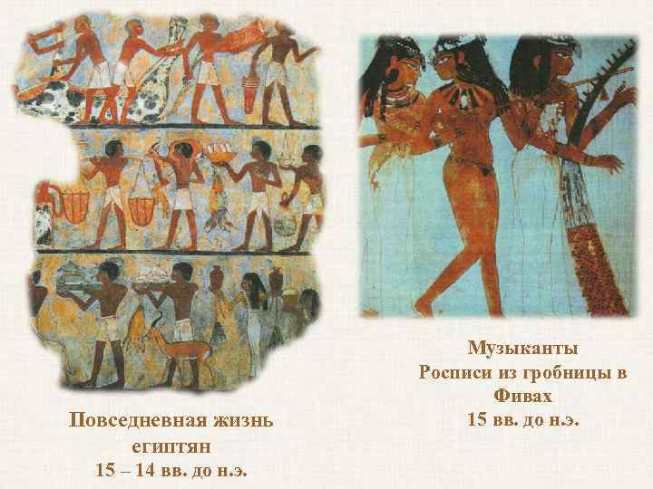 Повседневная жизнь египтян 15 – 14 вв. до н. э. Музыканты Росписи из гробницы