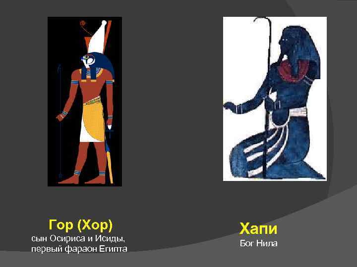 Гор (Хор) сын Осириса и Исиды, первый фараон Египта Хапи Бог Нила 