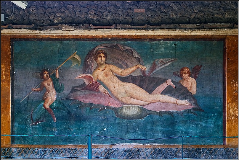 Помпейская фреска «Афродита Анадиомена», предположительно может восходить к образцу Апеллеса