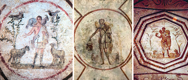 «Добрый Пастырь», фреска в Катакомбы Святого Каллиста, III век