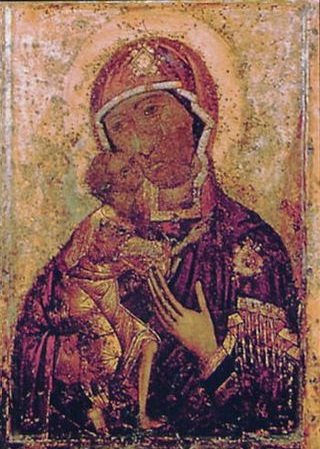 Икона Богородицы Феодоровская. Общий вид иконы без оклада. XII век