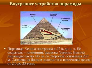 Внутреннее устройство пирамиды Пирамида Хеопса построена в 27 в. до н. э. Её ...
