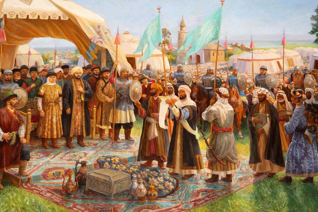 Прибытие ибн-Фадлана на реку Итиль художник Ф. Хакимов.