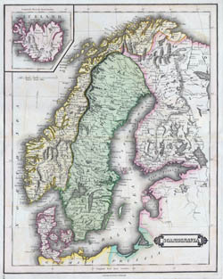Большая детальная старинная карта Скандинавии - 1840.