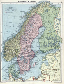 Большая подробная старая политическая карта Скандинавии с рельефом - 1920.