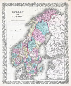 Большая детальная старинная политическая карта Швеции и Норвегии с рельефом - 1855.