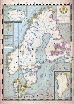 Большая старая карта Скандинавии.