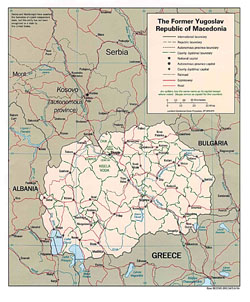 Политическая и административная карта Македонии с дорогами и городами.