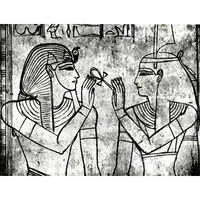 Маат и фараон Сети I. Предварительный рисунок для рельефа из гробницы Сети I в Долине царей. Ок. 1300 г. до н. э. [mtnm с.86]