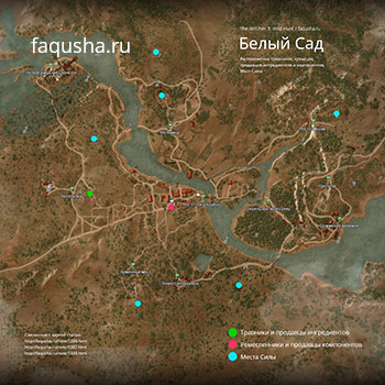 Карта с местоположением Мест Силы в Белом Саду в The Witcher 3: Дикая Охота