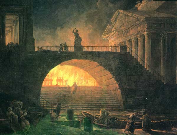 Пожар Рима. Картина Роберта Хьюберта, 1795 год