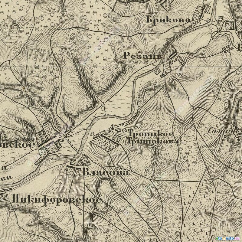 Село Троицкое на карте Шуберта, 1860 год