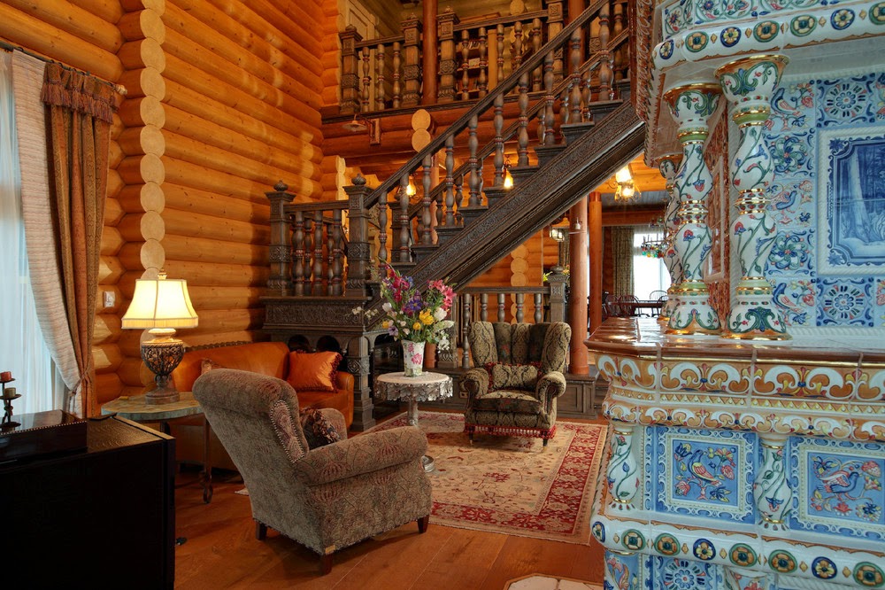 Резные лестницы в доме в русском стиле