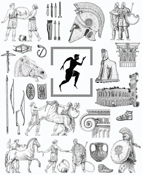 Старый Греческий набор Иллюстрация — стоковое фото