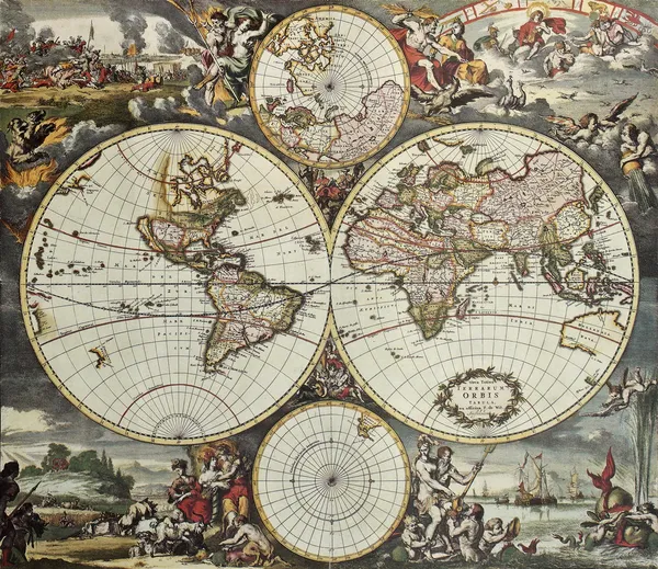 Старая карта полушарий мира — стоковое фото