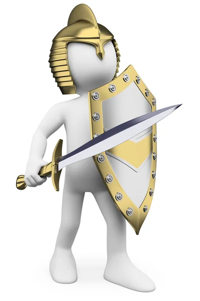 3D белый. Рыцарь с мечом шлем и щит — стоковое фото
