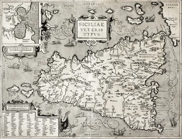 Старая карта Сицилия Сиракуза подробно — стоковое фото