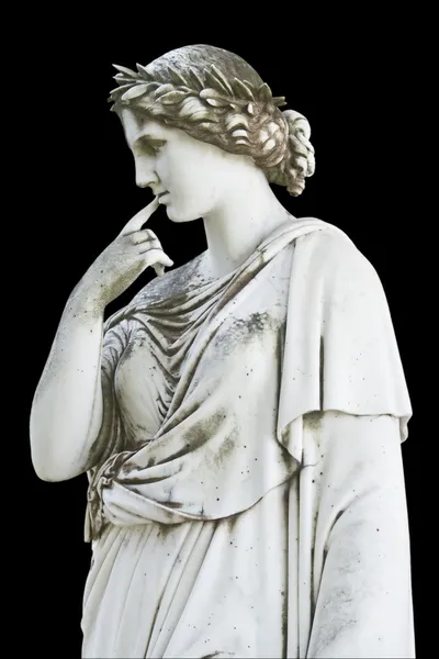 Статуя на черном показе греческой мифической музы — стоковое фото