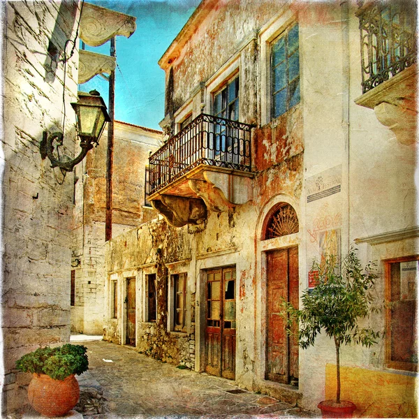 Старые иллюстрированные улицы Греции - артистическая картина Лицензионные Стоковые Фото