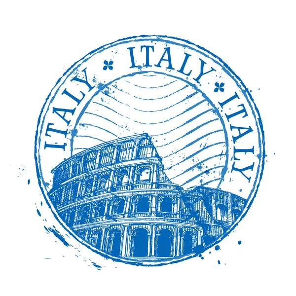 Италия векторный логотип шаблон дизайна. Потертый штамп или Колизей, значок Coliseum — стоковый вектор