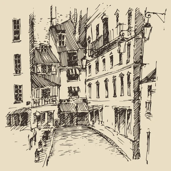 Руки drawn улиц в Париже — стоковый вектор
