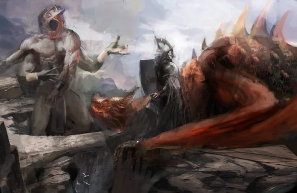 Рыцарь и его боевой титан Пэт дракона — стоковое фото