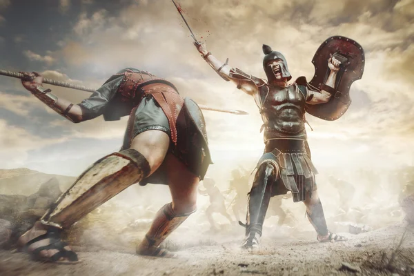 Древнегреческий воин, борющийся в бою — стоковое фото