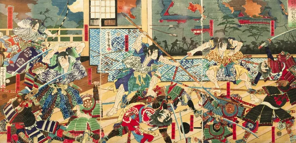 Битва самураев на японские традиционные картины — стоковое фото