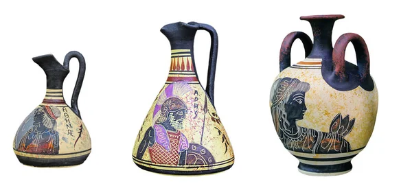 Набор греческих вазах, изолированные на белом фоне — стоковое фото