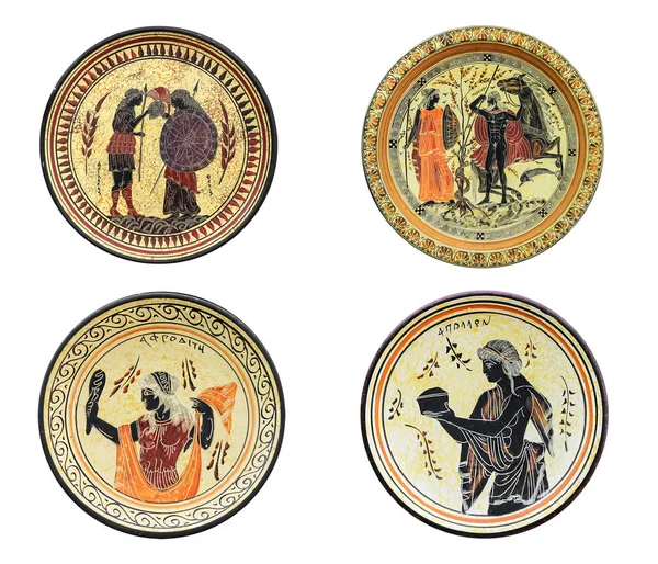 Набор из четырех древних греческих блюд, изолированные на белом фоне — стоковое фото