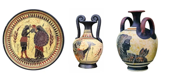 Древние греческие вазы и пластины — стоковое фото