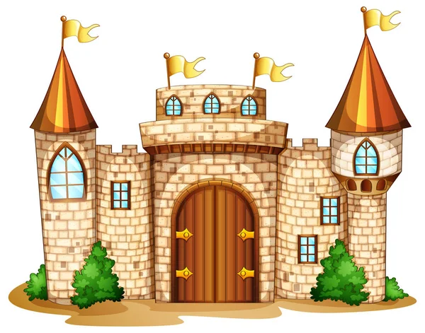 Башни замка с желтыми флагами Лицензионные Стоковые Иллюстрации