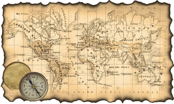 Древняя карта мира. Компас — стоковое фото
