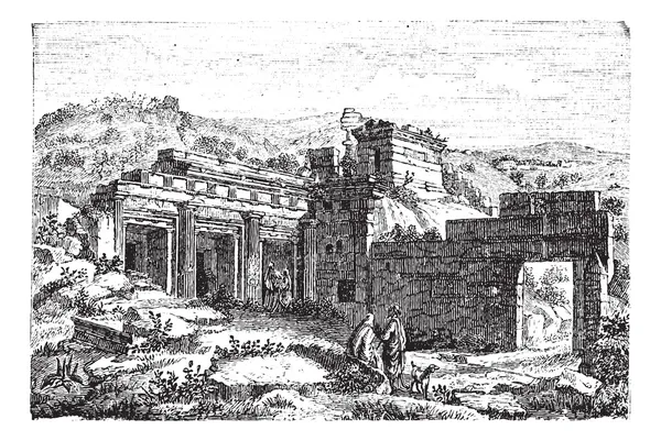 Развалины из Кирены, Шаххат, Ливия, старинные гравюры — стоковый вектор