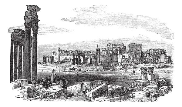 Руины Пальмира в Сирии старинные гравюры — стоковый вектор