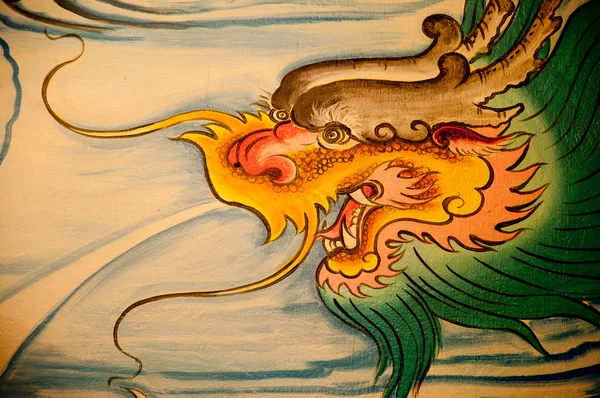 Китайский дракон картина на стене в китайский храм — стоковое фото