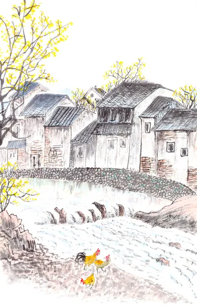 Традиционной китайской живописи landscpe страны — стоковое фото
