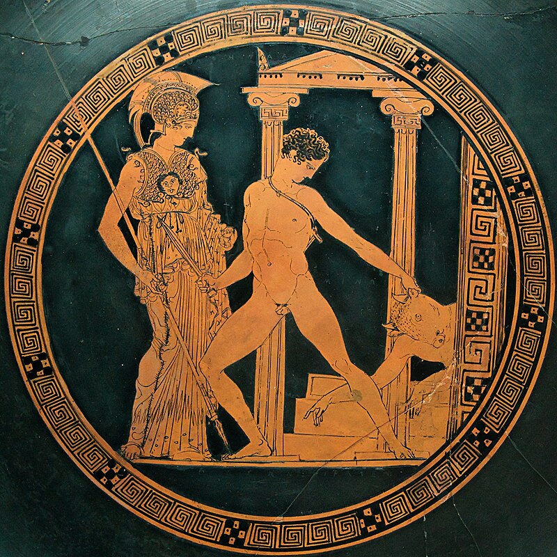 Тесей убивающий Минотавра и Афина 