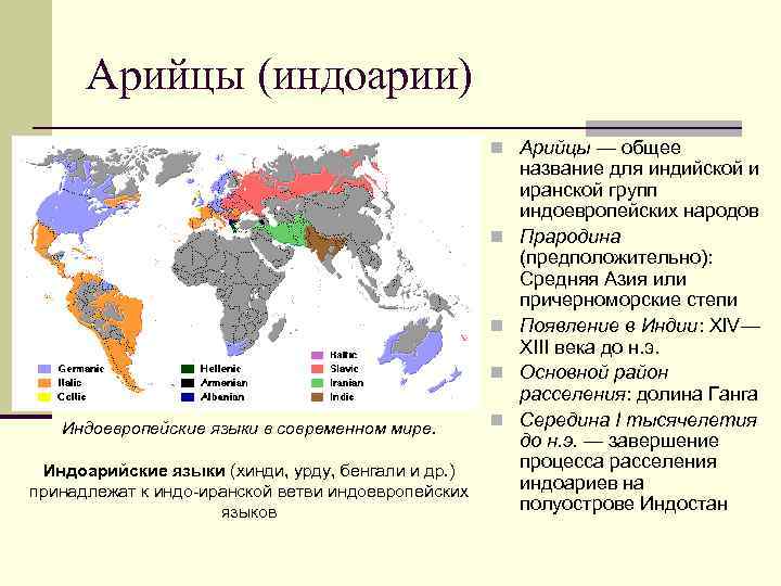 Арийцы (индоарии) n Арийцы — общее n n n Индоевропейские языки в современном мире.