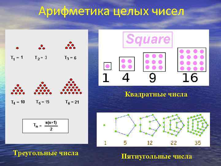 Арифметика целых чисел Квадратные числа Треугольные числа Пятиугольные числа 