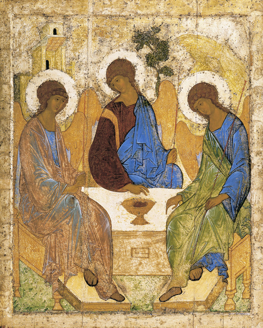 В конце XIV — начале XV в. А. Рублев создал свой шедевр — икону «Троица» на сюжет «гостеприимство Авраама». Государственная Третьяковская галерея
