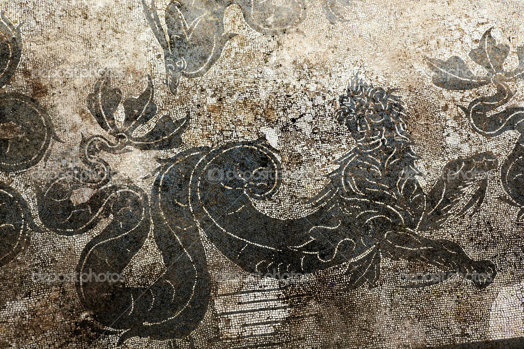 Ancient Roman Dragon Mosaic Floor Ostia Antica Rome Italy