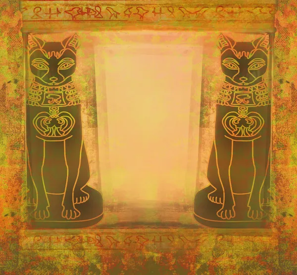 Стилизованные египетской кошки - гранж-рамка — стоковое фото