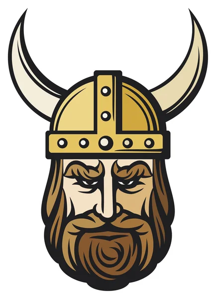 Viking head (viking mascot cartoon with horned helmet, viking with helmet) — стоковый вектор