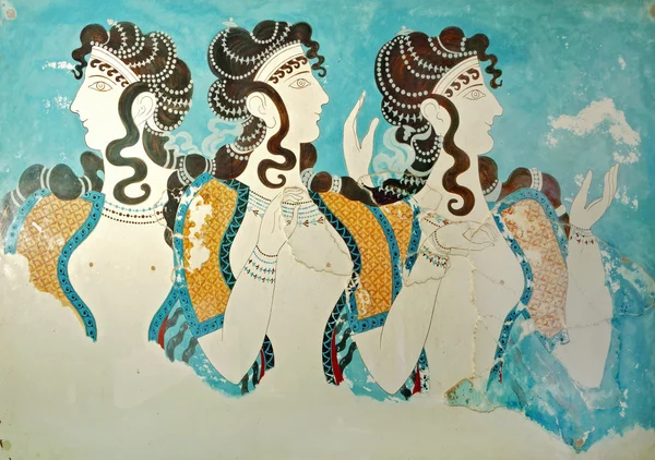 Древняя фреска из Кносского дворца на острове Крит, Греция — стоковое фото