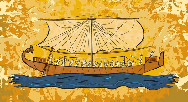Египетский папирус лодка фреска — стоковый вектор