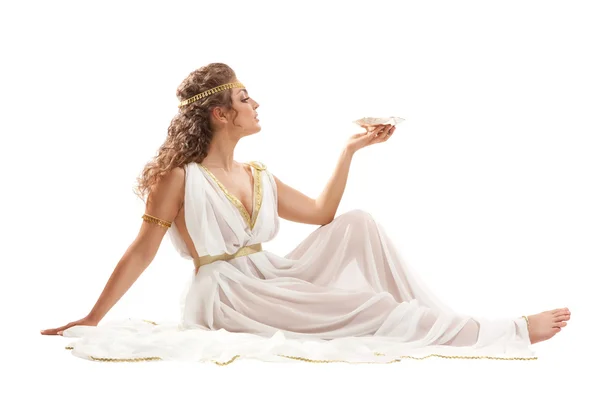 Серия: Классическая греческая богиня в холдинг чаша туника — стоковое фото